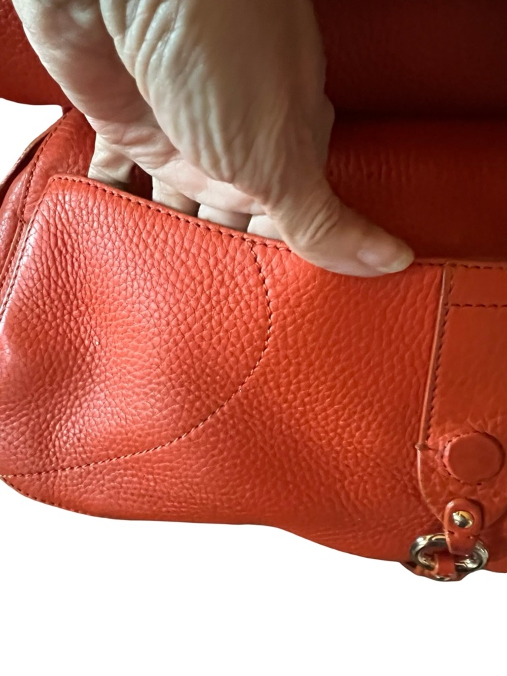 Cole Haan Orange Pebbled Leather Shoulder Bag - Picture 9 of 12